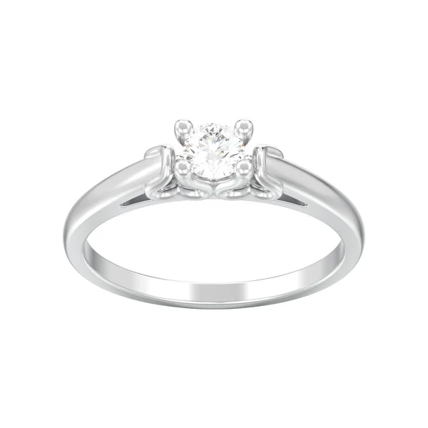 3D illüstrasyon izole beyaz altın veya gümüş solitaire elmas alyans beyaz bir arka plan üzerinde kalp dişleri ile