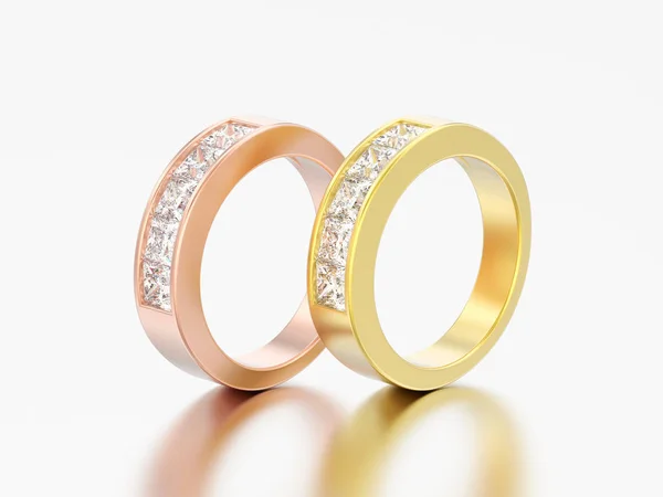 Ilustración Dos Simples Anillos Diamantes Clásicos Oro Amarillo Rosa Sobre — Foto de Stock