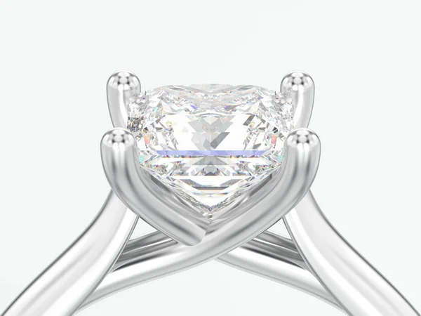 3D çizim yakın beyaz altın veya gümüş nişan yanılsama elmas yüzükle gri bir arka plan üzerinde bükülmüş