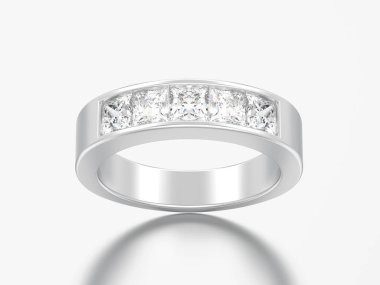 3D çizim basit klasik beyaz altın veya gümüş elmas yüzük gri bir arka plan üzerinde