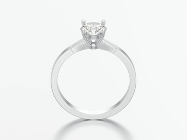 3D resimde beyaz altın veya gümüş geleneksel solitaire nişan elmas yüzüğü gri bir arka plan üzerinde