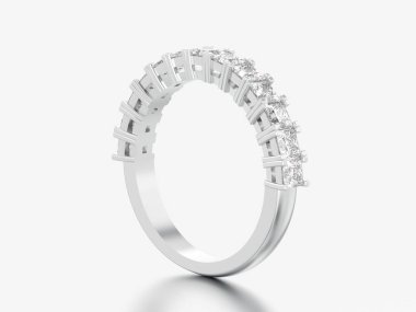 3D resimde beyaz altın veya gümüş sonsuza kadar bant elmas yüzük gri bir arka plan üzerinde