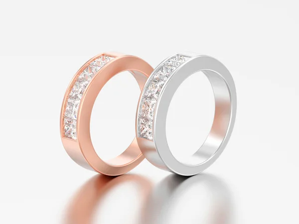 Illustration Deux Simples Bagues Classiques Rose Blanc Diamant Argenté Sur — Photo