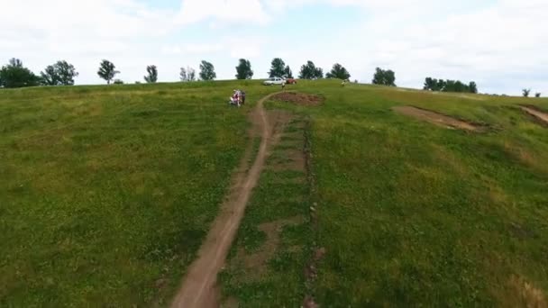 Aerial Top View Motocross Track Showing High Performance Road Motorcycles — Stock Video