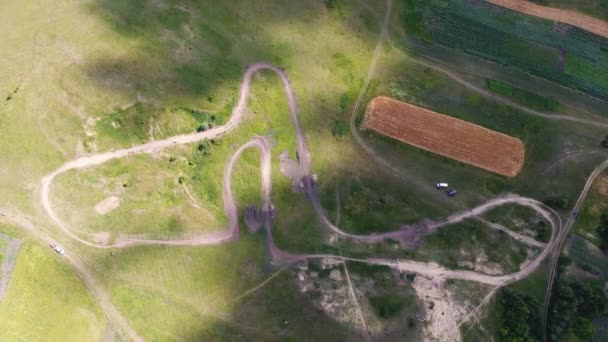 Aerial Góry Dół Torze Motocross Pokazano Wysokiej Wydajności Road Motocykli — Wideo stockowe