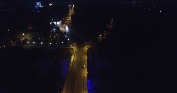 Piękne Lotnicze Strzał Noc Miasto — Wideo stockowe