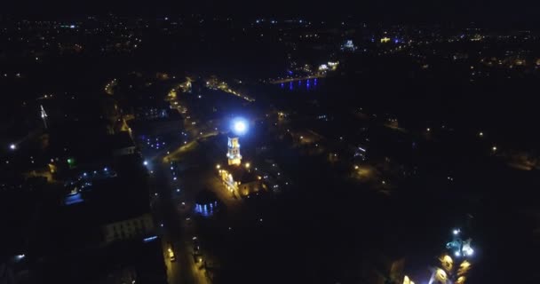 Schöne Luftaufnahme Nacht Stadt — Stockvideo