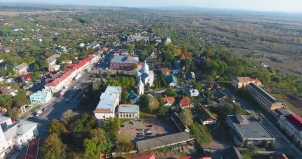 Panoramic Aerial Drone View Small Town — Stock Video