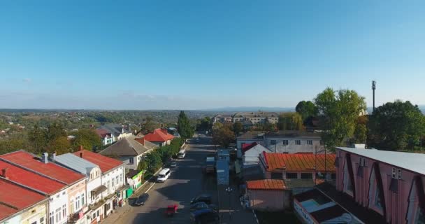 Panoramic Aerial Drone View Small Town — Stock Video