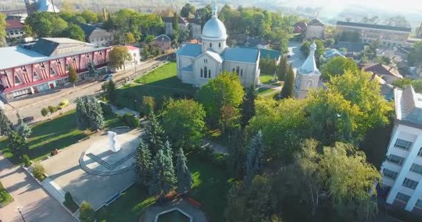 Panoramic Aerial Drone View Small Town — Stock Video