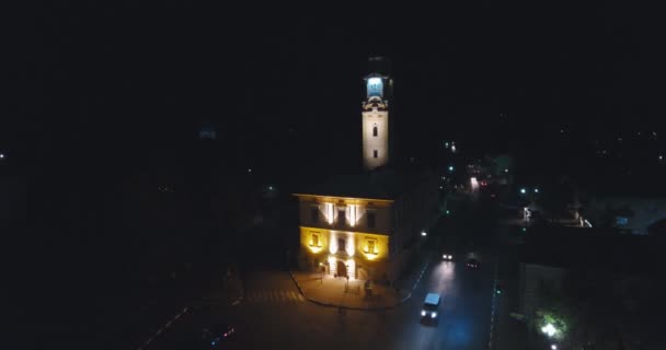 Plano Aéreo Noche Pequeño Pueblo — Vídeo de stock