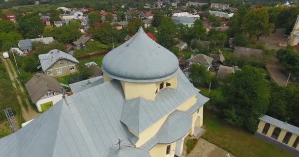 Panoramische Luchtfoto Drone Uitzicht Kleine Stad — Stockvideo
