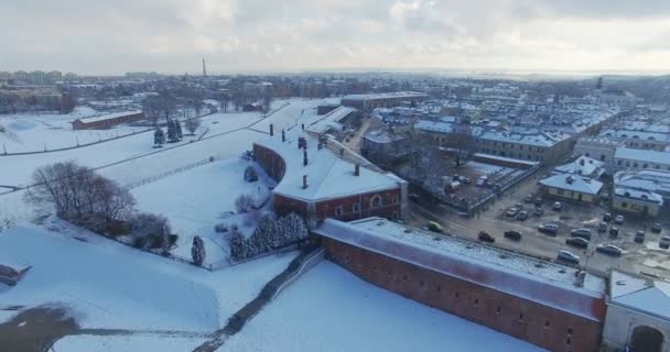 Vista Aérea Drone Inverno Cidade Pequena — Vídeo de Stock