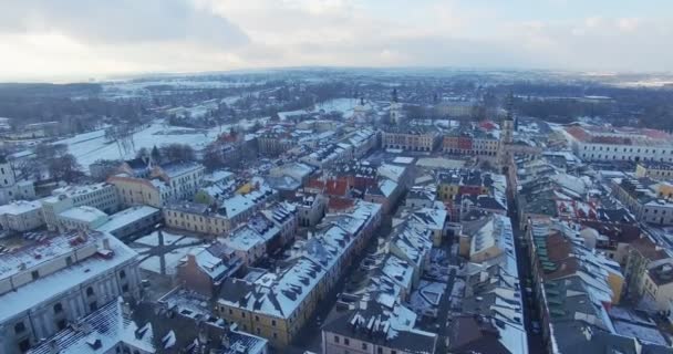 Vista Aérea Drone Inverno Cidade Pequena — Vídeo de Stock