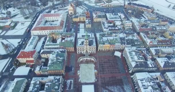 Winter Antenne Drone Uitzicht Kleine Stad — Stockvideo