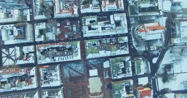 Winter Drohnen Ansicht Der Kleinstadt — Stockvideo