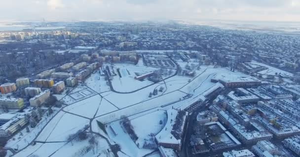 Zimowa Antena Drone Widok Małego Miasteczka — Wideo stockowe