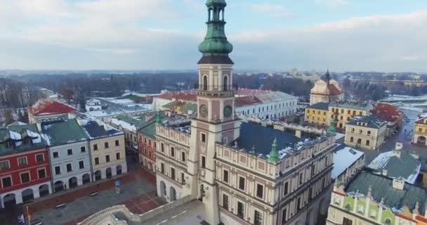 Vista Aérea Drone Inverno Cidade Pequena — Vídeo de Stock