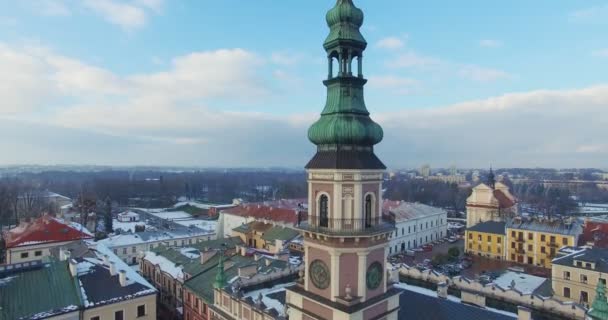 Vista Aérea Drone Inverno Cidade Pequena — Vídeo de Stock