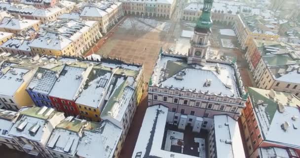 Winter Drohnen Ansicht Der Kleinstadt — Stockvideo