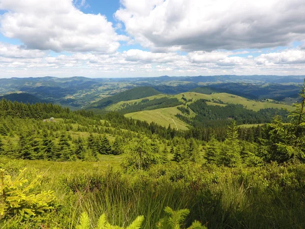Bulutlu gökyüzü altında Carpatian Dağı