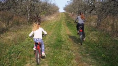 Yavaş çekim güzel kızlar kırsal alanda birlikte at sürerler Tam 180 peni