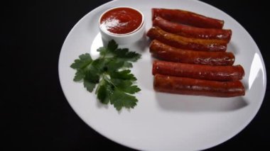 Kapalı görüş leziz kızarmış sosis