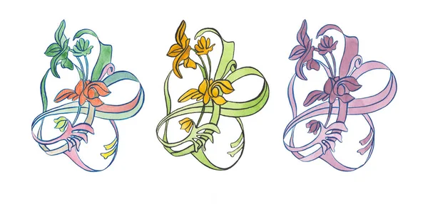 Σετ ακουαρέλας εικονογράφηση διακοσμητικό λουλούδι αρτ νουβό — Φωτογραφία Αρχείου
