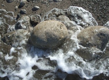 Deniz köpüğü tarafından çevrili suda taş.