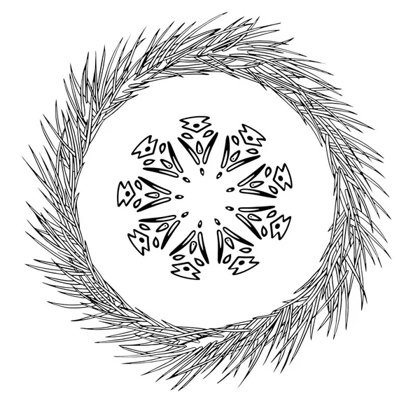 Sneeuwvlok van geometrische vormen en de kroon van de boom van de pijnboom. Kerstmis. Nieuwjaarskaart — Stockfoto