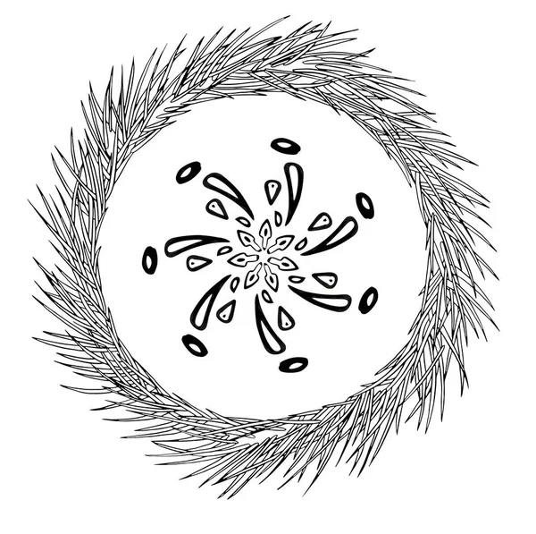 Copo de nieve abstracto de formas geométricas y corona de pino. Navidad. Tarjeta de Año Nuevo — Foto de Stock