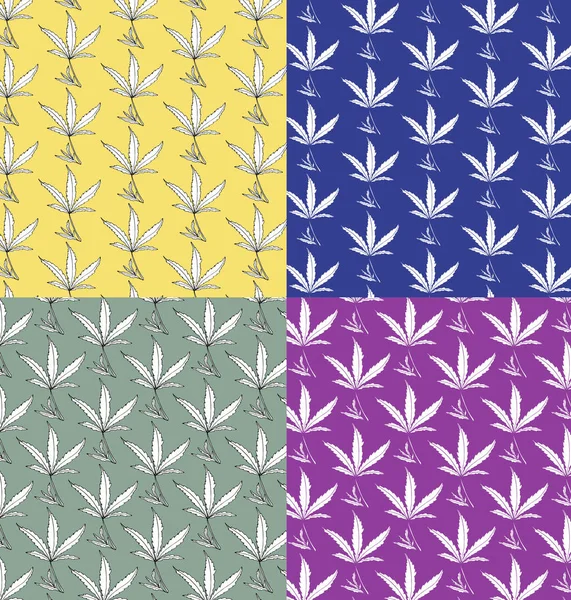 大きな葉を持つ大麻の装飾的なセットパターン — ストック写真