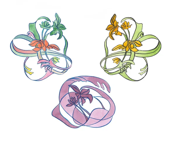 Akwarela ilustracja dekoracyjna kwiat Art Nouveau — Zdjęcie stockowe