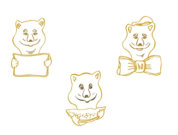 设置小棕熊与白色弓，西瓜和白色标志 — 图库照片