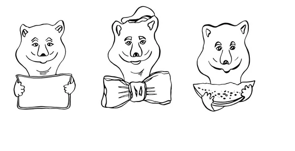 Ensemble vectoriel Petit ours avec arc blanc, pastèque et signe blanc — Image vectorielle