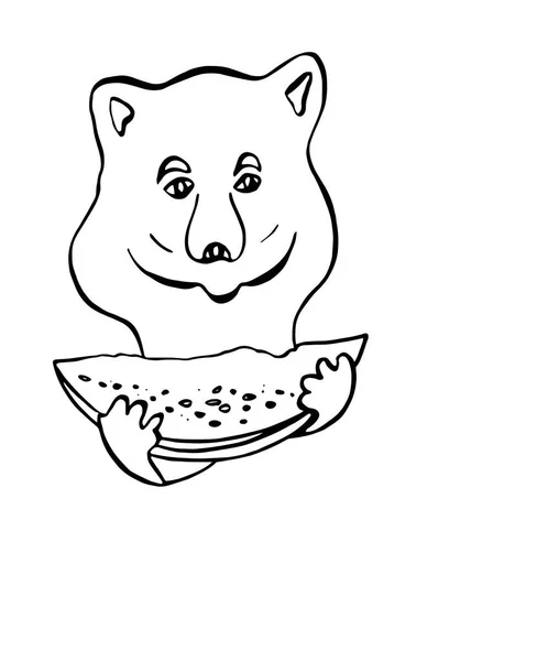 Vector Little Bear innehar en vattenmelon slice i sina händer — Stock vektor