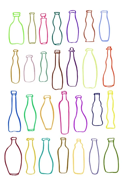 ชุดที่มีสีสันของเครื่องดื่มที่แตกต่างกันรูปแบบขวดเล็ก ๆ — ภาพถ่ายสต็อก
