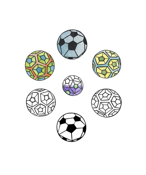 Watercolor set Illustration of the colorful soccer balls — Stok Foto