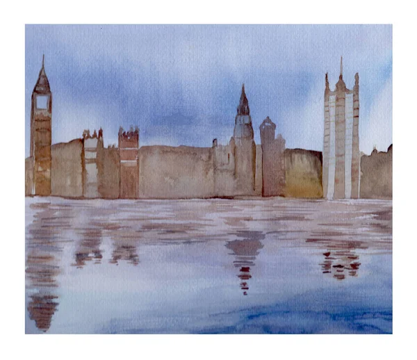 Watercolor landscape illustation London bridge and Tower — Stock Photo, Image