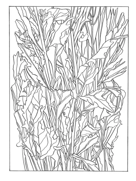 Чернила Рисунок иллюстрации цветов с листьями — стоковое фото