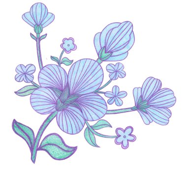 Beyaz arkaplanda Rus Gzhel tarzında dekoratif Mavi çiçekler izole edilmiş