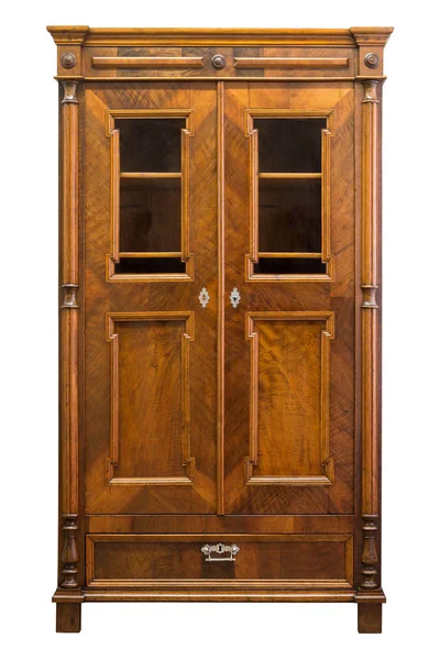 Beyaz izole antika ahşap ve cam kitap hal dolap