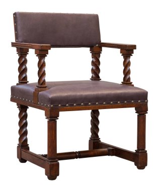 Beyaz arkaplanda izole edilmiş Eski Meşe Sandalyesi