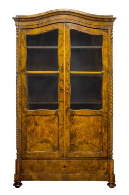 Eski antika kitaplık beyaz klip yol ile izole