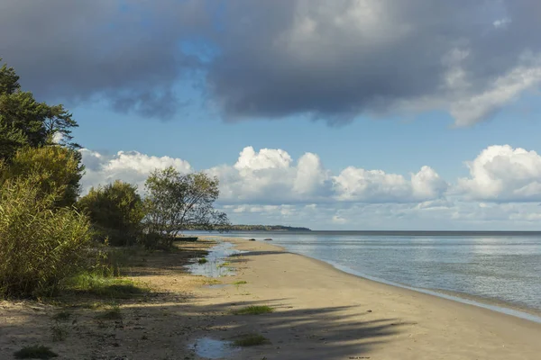 Costa del mar Báltico en Letonia. Dunas de arena con pinos y nubes . — Foto de Stock