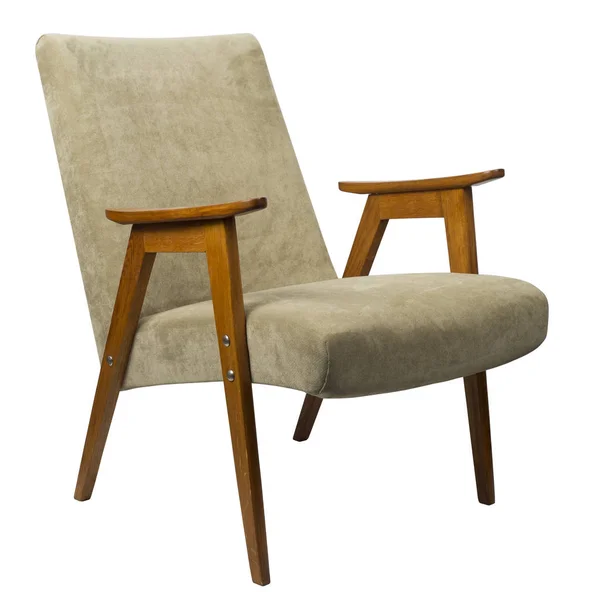 Vintage jaren zeventig bruin fluwelen fauteuil geïsoleerd — Stockfoto