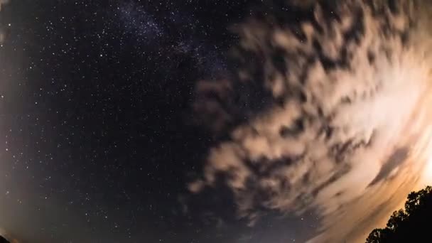 Hvězda Timelapse Pohyb Hvězd Mraky Meteory Perseidy Noční Obloze — Stock video