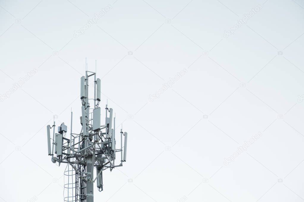 tower with antennas of cellular mobile communication in the city