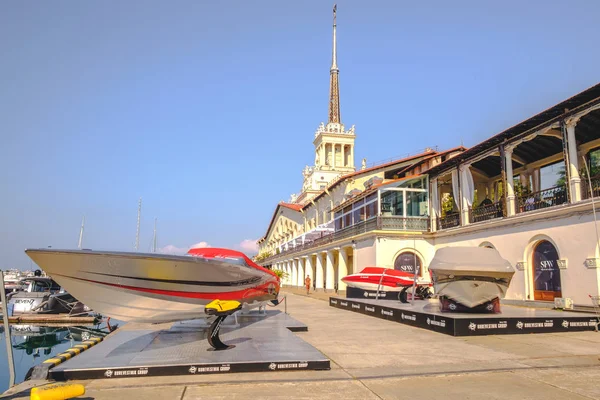 Sochi Ryssland 2018 Parkering Utställning Försäljning Fritidsbåtar Och Yachter Havet — Stockfoto