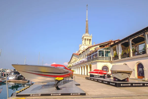 Sochi Ryssland 2018 Parkering Utställning Försäljning Fritidsbåtar Och Yachter Havet — Stockfoto